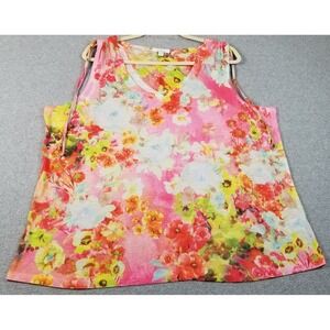 Concepts Tank Top Women XXL 2XL Floral Rhinestone Sheer VNeck Sleeveless Stretch